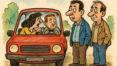 Banc: Doi șoferi stau de vorbă la examen