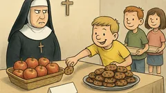 Banc: La cantină, maica scrie un bilețel...