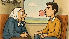 Banc: Tânărul mestecă gumă în tren