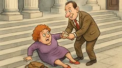 Banc: Pe scările Parlamentului cade o doamnă