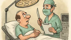 Banc: Înainte de anestezie, pacientul întreabă chirurgul