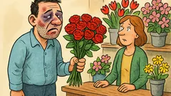 Banc: Intră unul în florărie, vânăt tot