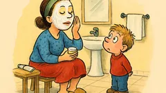 Banc: Un copil se uită la mama