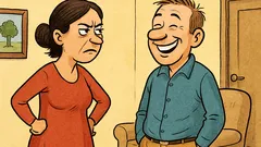 Banc: Soția întreabă: «Ce-i cu fața asta?»