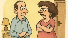 Banc: Un bărbat discută cu nevasta nervoasă