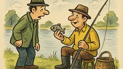 Banc: Un pescar, venit mai târziu pe baltă