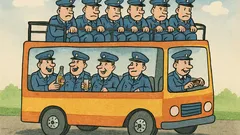 Banc: Într-un autobuz etajat pleacă polițiștii