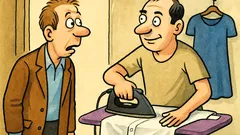 Banc: Un tip își calcă singur cămașa