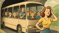 Banc: Un autocar cu turiști intră într-un tunel