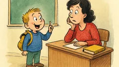 Banc: Un copil îi spune învățătoarei entuziasmat