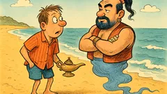 Banc: Un român se plimba pe o plajă