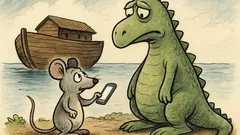 Banc: înainte de potop, un șoricel întreabă dinozaurul