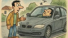 Banc: Un tip își găsește prietenul dormind