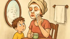 Banc: Un copil își vede mama cu cremă