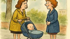 Banc: O femeie își întâlnește prietena cu căruciorul