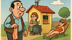 Banc: – Unde ți-e soția, mă omule?