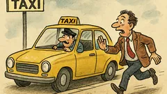 Banc: În stația de taxi, clientul întreabă...