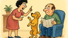 Banc: Soția încearcă să învețe câinele