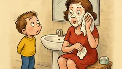 Banc: Un copil își privește mama punând cremă