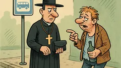 Banc: În stația de autobuz, unui preot...