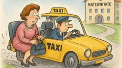 Banc: O doamnă oprește un taxi grăbit