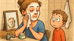 Banc: Un copil se uită la mama sa