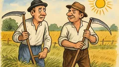 Banc: Gheorghe și Ion la coasă...