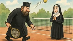 Banc: Un popă și o călugăriță joacă tenis