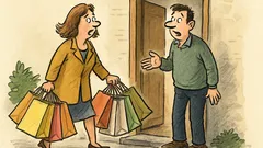 Banc: Soția se întoarce de la shopping zâmbind